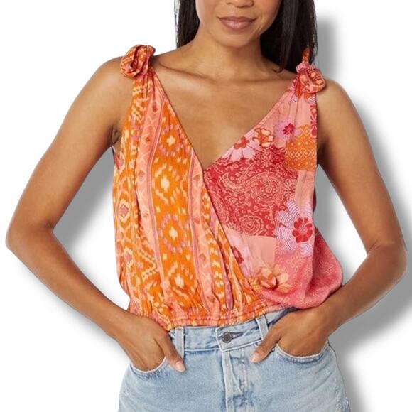 Free People Tied To You Tank Top in Lemonade color combo NEW - Picture 8 of 9